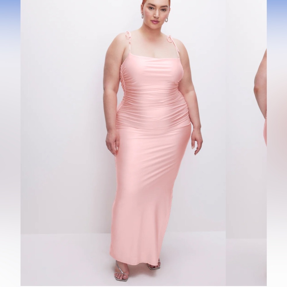 Good American Satin Ruched Maxi Dress Bubble Pink 2x